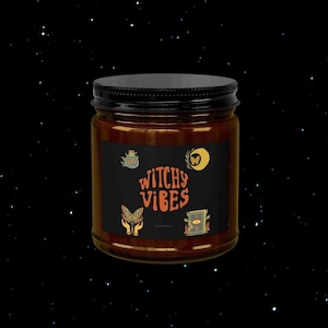 Witchy Vibes Scented Soy Candles with Black Lid, (4 and 9oz) Halloween Cute Fall Candle
