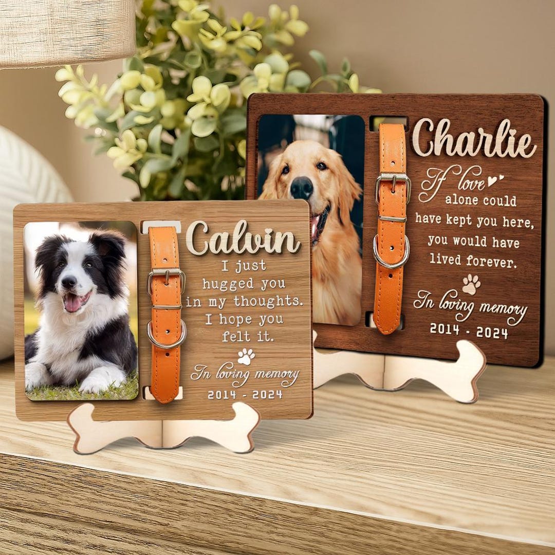 Custom Pet Memorial Photo Frame With Collar, Personalized Pet Loss Gift ...