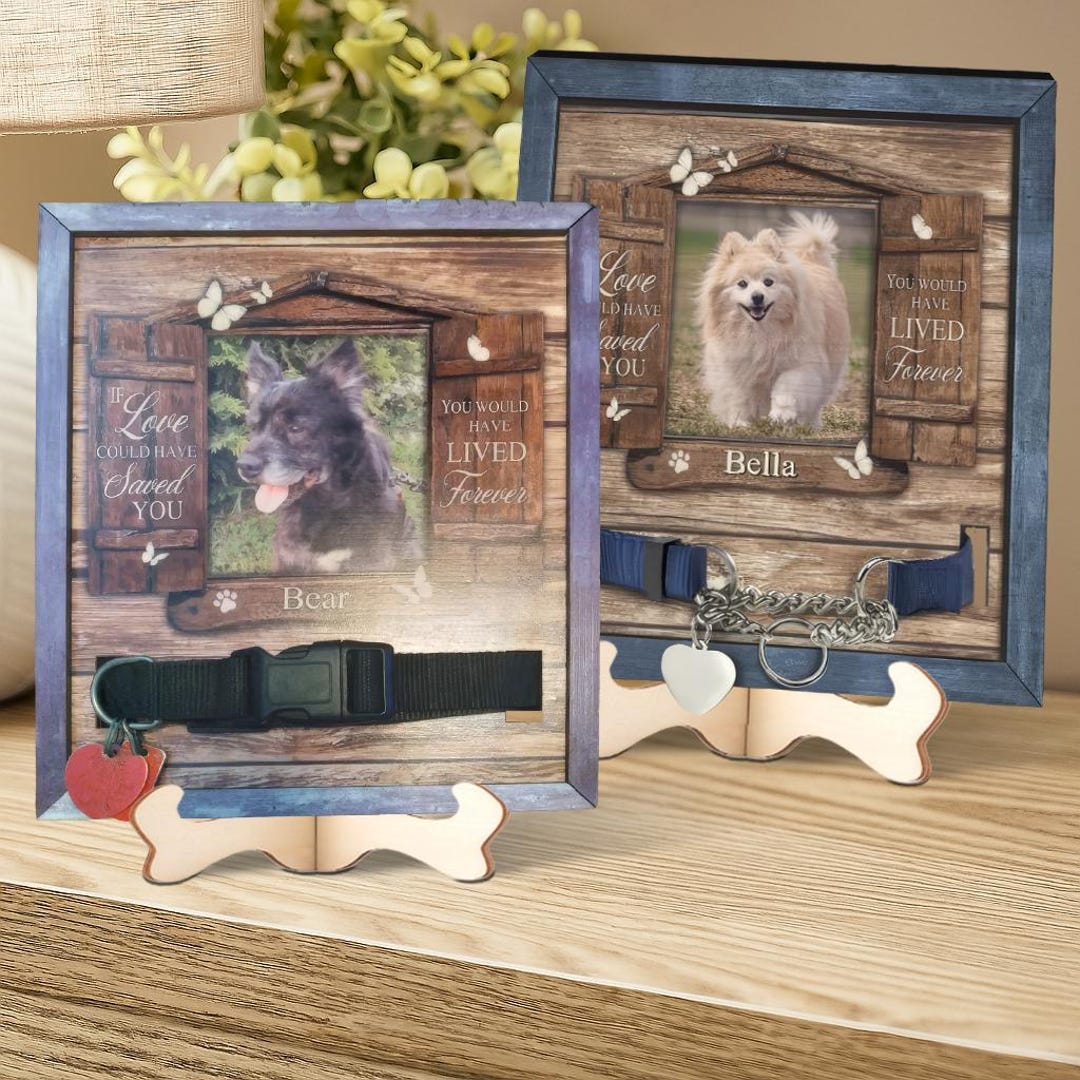 Pet Memorial Photo Frame With Collar Holder, Personalized Dog ...