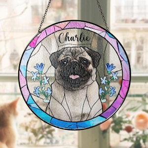 Custom Pet Portrait Stained Glass Suncatcher, Pet Memorial Gift Custom Pet Portrait from Photo, Dog Cat Portrait Lightcatcher Window Hanging