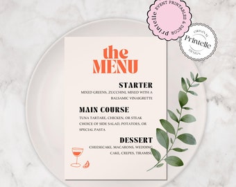 Orange Bachelorette Menu Template: Minimal Mexico Bridal Shower (Digital Download) X1