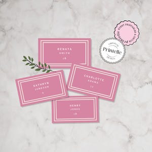 Segnaposto per matrimonio con peonie / Segnaposto per matrimonio moderno / Segnaposto rosa / Segnaposto con bordo preppy a tema rosa PN1