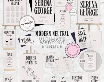 Modern Neutral Wedding Invitation Template Bundle: Minimalist Stationery (Digital Download)