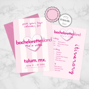 Bachelorette Island Invitation and Itinerary Template | Bach Island Villa Themed Love Island Party, Customizable Canva villa Template L7
