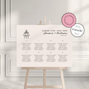 Champagne Wedding Seating Chart Template: Hand Drawn Design (Digital Download)