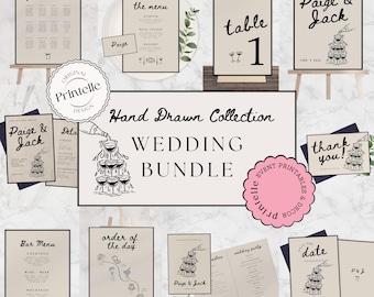Plantillas de boda dibujadas a mano: Ilustración beige (descarga digital)