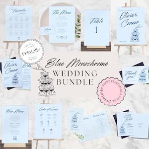 Blue Monochrome Wedding Template Bundle: Hand-Drawn Illustrated Set (Digital Download)