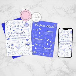 Hand Drawn Bachelorette Invitation and Itinerary Template, Digital Invite, Bachelorette Party, Bachelorette Weekend Itinerary Template df1