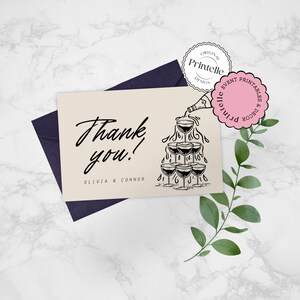 de Carte de remerciement illustrée pour mariage | Merci personnalisable | Mariage noir et beige | de carte de remerciement | T1 pliable
