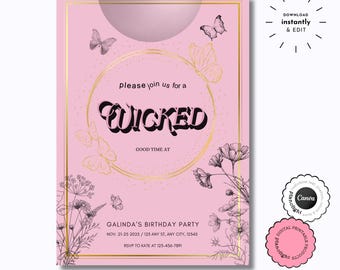 Plantilla de invitación para fiesta de cumpleaños de Glinda Malvada (Descarga digital)