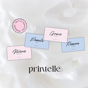 de marque-place | cartes de visite roses et bleues pour célibataire | Marque-places de mariée chics barbe à papa | Cartes de placement pour sièges de table CC2