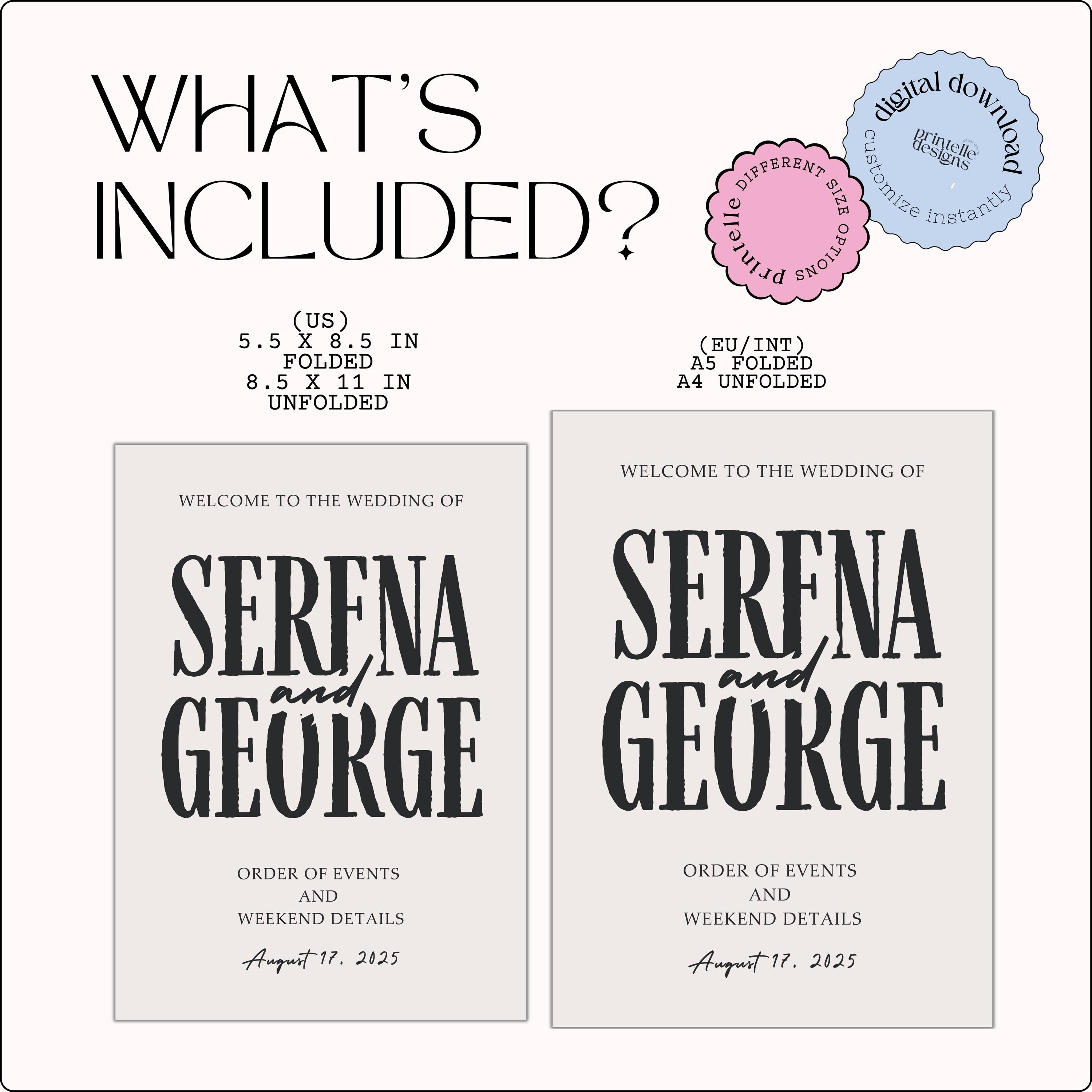 Modern Folded Wedding Program Template: Neutral Vogue Design (digital ...