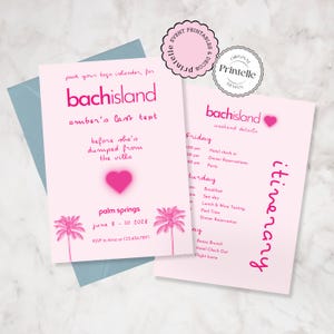 Bach Island Invitation and Itinerary Template | Villa Bombshell Themed Bachelorette Party Template, Customizable Canva Islander Template L2