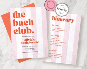 Pink Striped Bachelorette Invitation Template: Minimalist Hens Weekend (Digital Download)