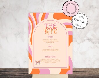 Retro Bachelorette Drinks Menu Sign: Pink Orange Fiesta (Digital Download)