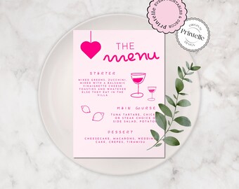Island Bachelorette Menu Template: Hand-Drawn Love Theme (Digital Download)