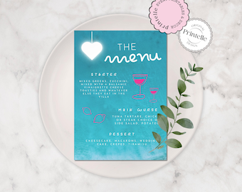 Island Bachelorette Menu Template: Hand-Drawn Love Theme (Digital Download)