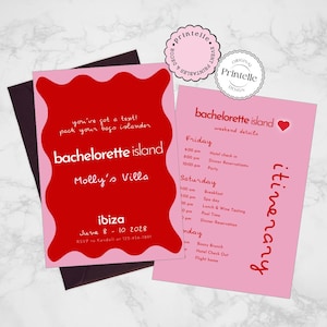 Bachelorette Island Invitation and Itinerary Template, Villa Love Themed Island Bachelorette Party Template, Customizable Canva Template LI