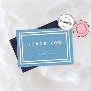 de Carte de remerciement pour mariage minimaliste | Personnalisable preppy moderne bleu | Merci pour mariage élégant bleu | Carte pliable | B2