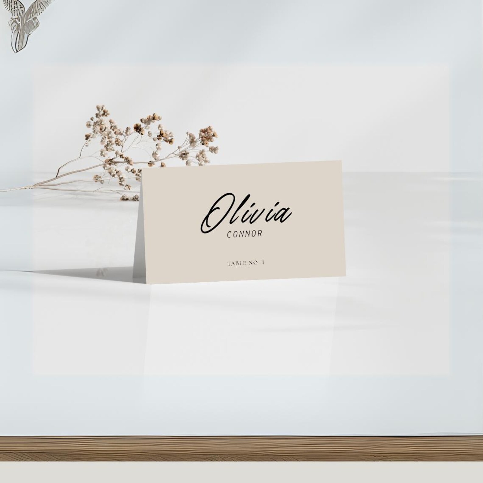 Tan Script Place Cards Template: Elegant Cursive Wedding Names (digital ...
