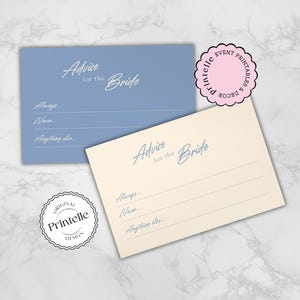 Plantilla de tarjeta de consejos para la novia / Tarjetas de consejos editables para despedida de soltera en azul bígaro / Plantilla de juego de despedida de soltera en azul elegante B3