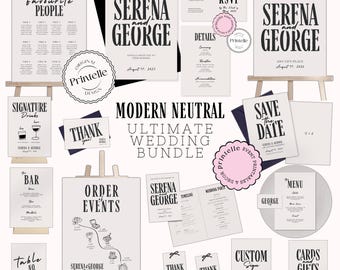 Modern-minimalistische bruiloftsjabloonbundel: neutraal chic briefpapier (digitale download)