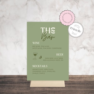 Letrero de menú de bebidas para despedidas de soltera / Plantilla de menú de bar Sage Green / Menú de cócteles para despedidas de soltera en México / Letrero de bebidas / Menú de bebidas LC