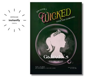 Wicked the Musical Birthday Invitation: Glinda Theme (Digital Download)