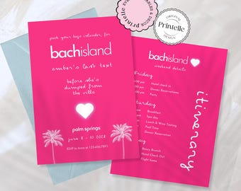 Hot Pink Bachelorette Party Invitation & Itinerary: Love Island Theme (Canva Template)