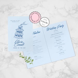 Blue Illustrated Wedding Ceremony Program Template (Digital Download)
