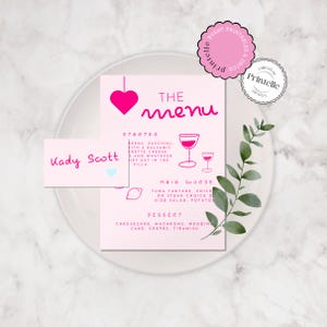 Modello di menu e segnaposto per addio al nubilato / Modello di menu per isola di Bach disegnato a mano a tema amore di Island Villa / Decorazione per isola di Bachelorette L2