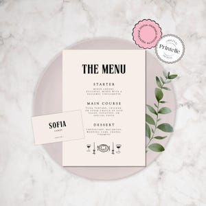 Plantillas para menús y tarjetas de ubicación de bodas / Ilustraciones y decoración de menús de cenas de bodas minimalistas y modernas / Plantillas para tarjetas con nombres de mesas escritas a mano en tamaño A2