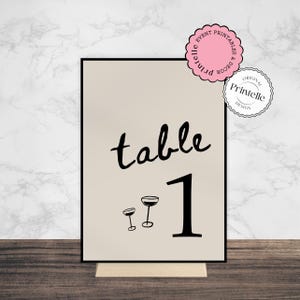 de Numéro de table de mariage illustré | Décoration de réception avec numéros de table | Décoration de mariage fantaisiste beige et noir | Mariage T2 dessiné à la main