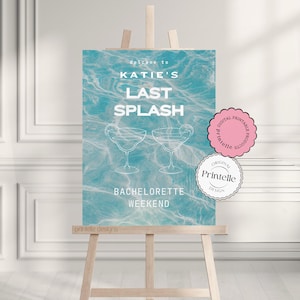 Last Splash Bachelorette Welcome Sign: Miami Beach Party (Editable Canva Template)