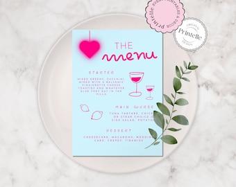 Island Bachelorette Menu Template: Hand-Drawn Love Theme (Digital Download)