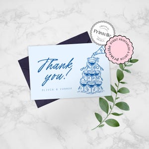 de Carte de remerciement pour mariage | Merci bleu personnalisable | Mariage monochrome bleu | de carte de remerciement | B1 pliable