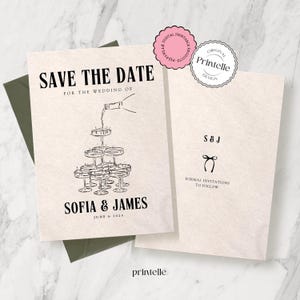 Champagne Tower Wedding Save the Date Invitation Template (Digital Download)