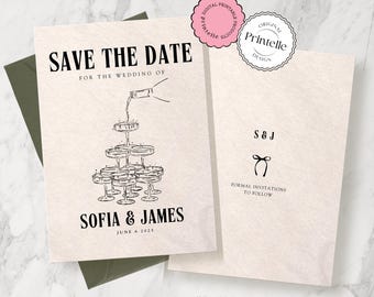 Champagne Tower Wedding Save the Date Invitation Template (Digital Download)