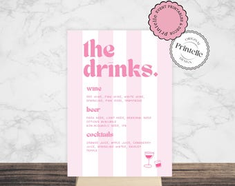 Pink Striped Bachelorette Drinks Menu Sign (Editable Template)