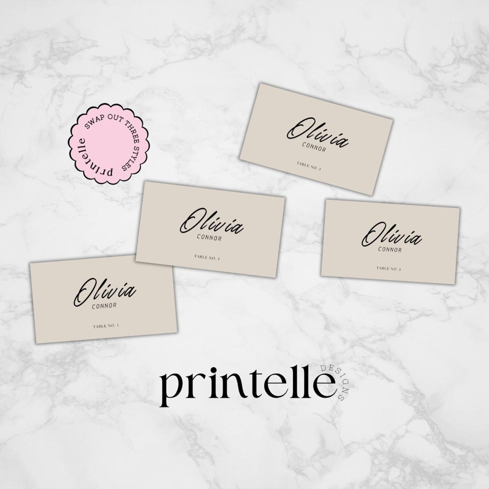 Tan Script Place Cards Template: Elegant Cursive Wedding Names (digital ...