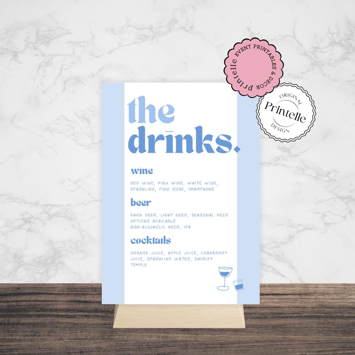 Blue Striped Bachelorette Drinks Menu Template (Digital Download)