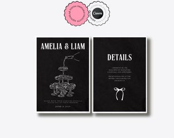 Plantilla de invitación de boda con dinero antiguo: Torre de champán oscuro (descarga digital)