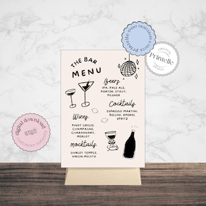 Handwritten Cocktail Menu Sign Template: Whimsical Wedding Bar Menu (Digital Download H1)