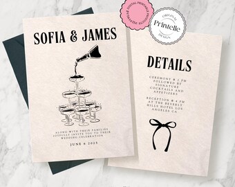 Plantilla de invitación de boda con diseño de Torre de Champán: Diseño Sofia Old Money (A2)