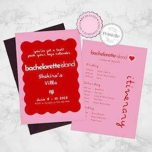 Bachelorette Island Invitation Template, Villa Love Themed Island Bachelorette Party Itinerary Template, Customizable Canva Template LI2