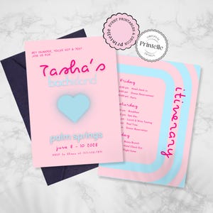 Bach Island Invitation and Itinerary Template | One Last Text Island Themed Love Bachelorette Weekend, Customizable Canva villa Template L1