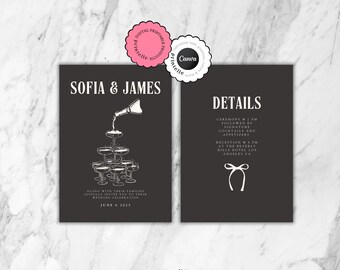 Plantilla de invitación de boda con diseño de Torre de Champán: Diseño de Old Money Sofia