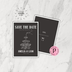 Dark Champagne Tower Save the Date: Elegant Wedding Invitation (Digital Download)