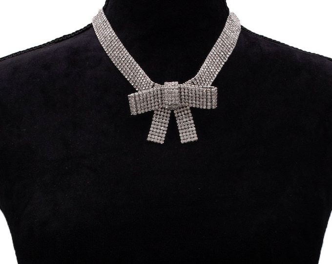 Featured listing image: STATEMENT BOW TIE  necklace rhinestone choker