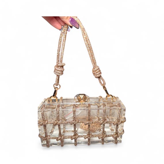 gold  rhinestone rope CLEAR EVENING BAG